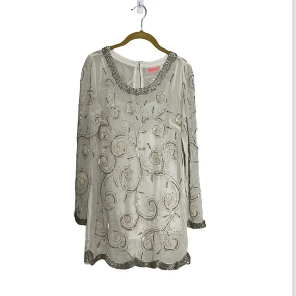 Free People Dresses & Skirts - Free People White Silver Beaded Shift Formal Dress 2